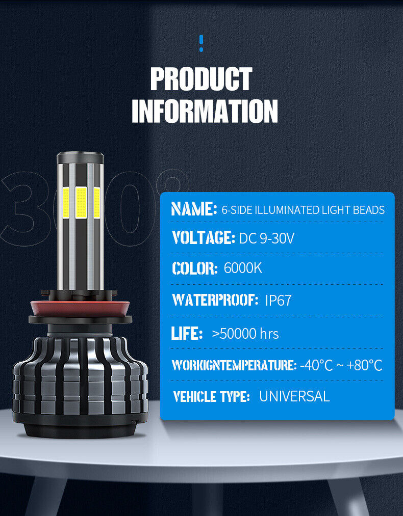 2 x COB LED H4 12V 80W 16000lm 360° 6000K Canbus kein Fehler Scheinwerfer Lampen Autolichter Fahrzeug PKW Hi/Low Beam