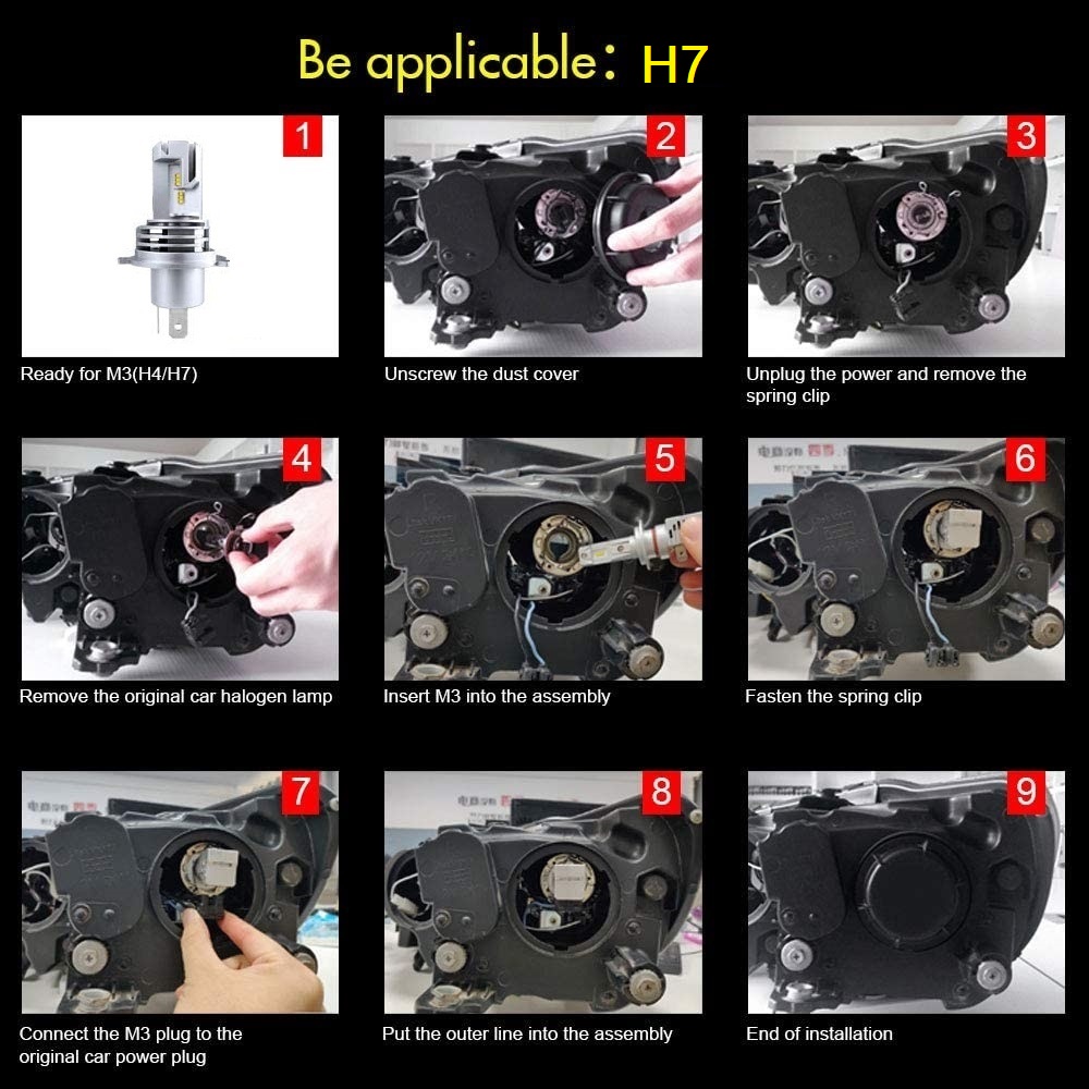 2 x Led H7 Lumini Lampa Faruri Becuri Auto Camoin Moto Hi/Low Beam 50W 5000W 6500K 12V 24V