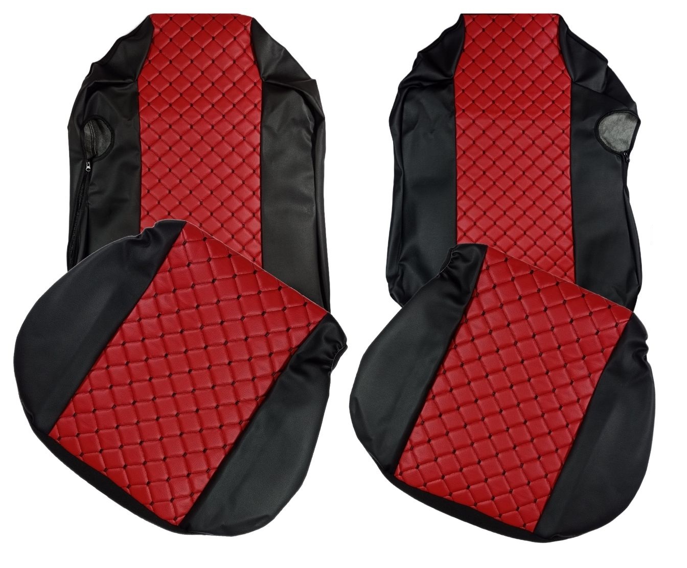 2 x Sitzbezüge Schonbezüge für Mercedes Actros MP4 LKW Schwarz Rot Leder