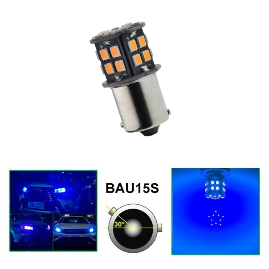 LED 30 SMD PY21W BAU15S 12V Canbus Lampa Becuri Lumini Albastru