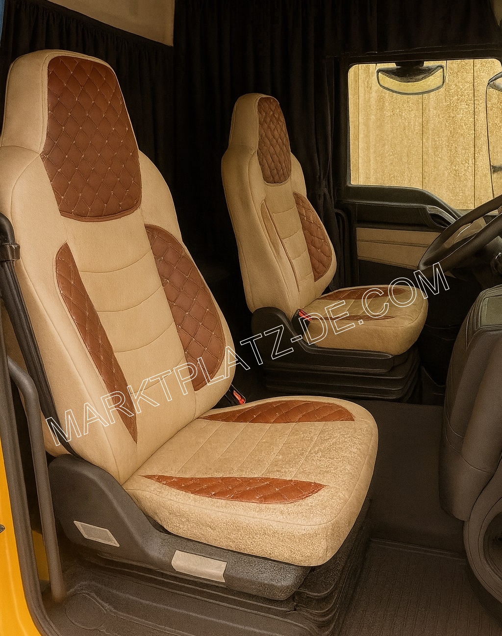 LUX Sitzbezüge für MAN TGX TGS TGL 2021+ EURO 7 LKW Braun Leder Textil