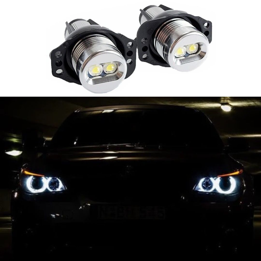 2 x BMW E90 E91 LED Angel Eyes 12W Hvit Pære Frontlys Canbus ingen Feil