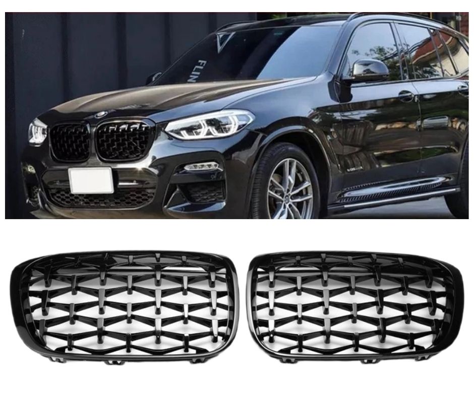 Kylargrill för BMW X1 F48 diamond Style Svart