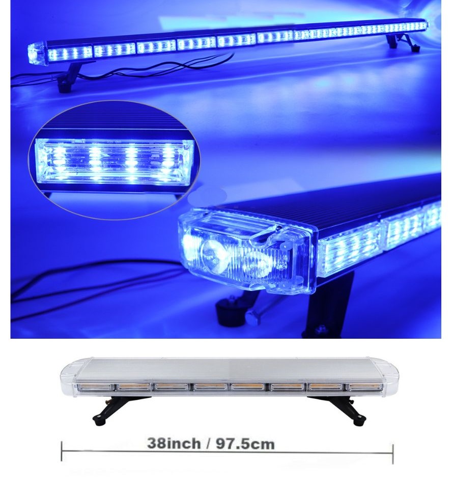 COB LED BAR Varsellys 97.5cm Lampe Advarsellys Blinklys Bla Strobe 12V 24V