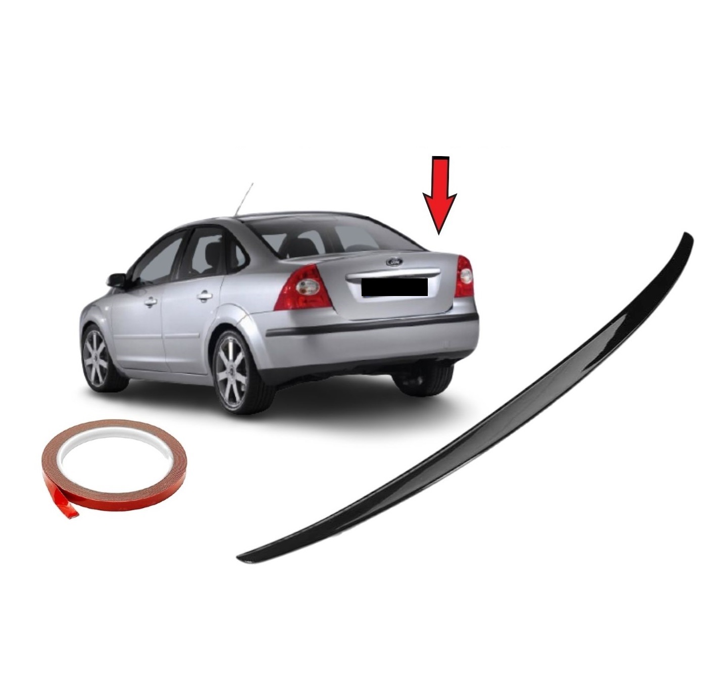 Spoiler för FORD FOCUS 2 2004-2010 Bil Bakspoiler Vinge Glansig Läppspoiler