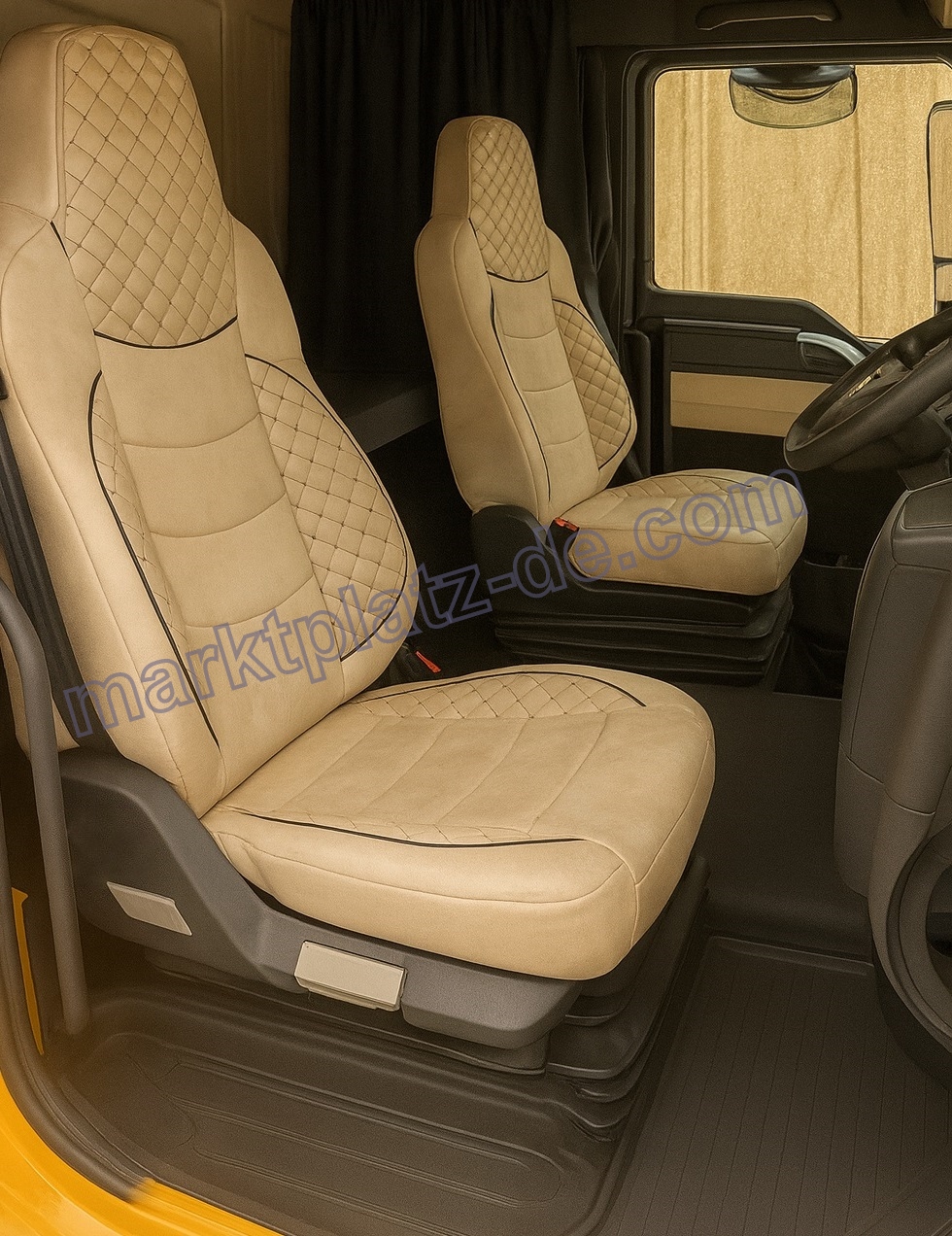 LUX Sitzbezüge für MAN TGX TGS TGL 2021+ EURO 7 LKW Beige Leder Textil