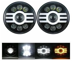 2 x LED Rund Frontlys 178mm/7inch 50W Hi/Low/DRL/Blinklys Halo 12V 24V