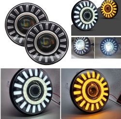 2 x LED Redondas Luces Faro Delantero 178mm/7inch 50W Hi/Low/DRL/Intermitente Halo Lampara Moto Coche 12V 24V