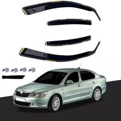 Déflecteur de vent et pluie pour SKODA OCTAVIA MK2 2004-2013 SEDAN Voiture Auto Noir transparent 4 pièces 