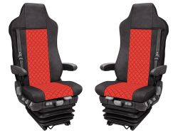 2x Sitzbezüge für IVECO STRALIS HI-WAY 2005-2019 LKW Rot Schwarz Leder