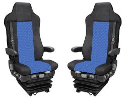 2x Sitzbezüge für IVECO STRALIS HI-WAY 2005-2019 LKW Blau Schwarz Leder