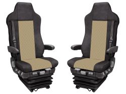2x Sitzbezüge für IVECO STRALIS HI-WAY 2005-2019 LKW Beige Schwarz Leder