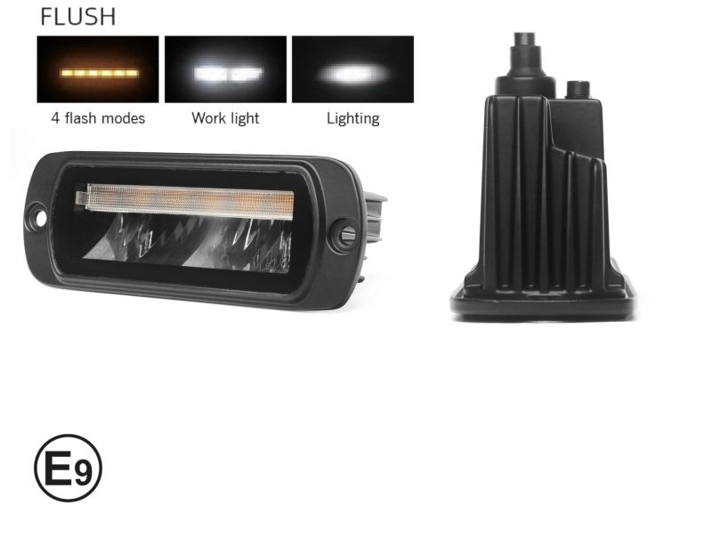 LED Kombinations-Halogen / Arbeitsleuchte mit weißem DRL und R65-Warnleuchte, zum Einbau, 4 Funktionen, IP65/67K, 12–24V