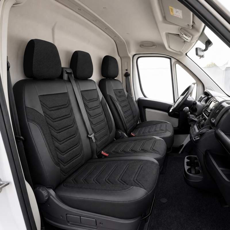 2+1 LUX FORD TRANSIT CUSTOM MK1 2012-2023 Seat Covers Van Bus Black Eco Leather Textile