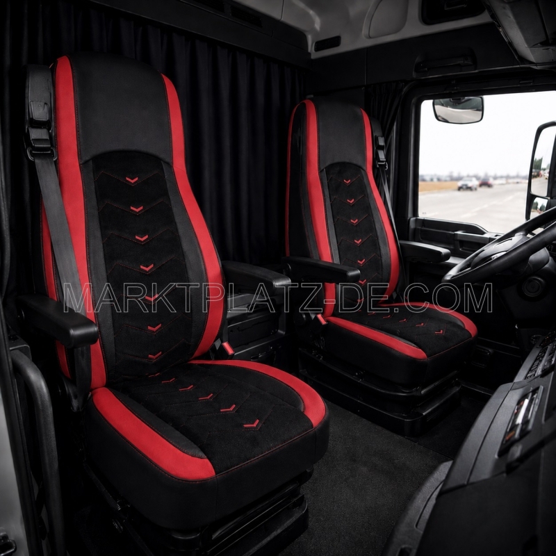 2x Setetrekk til DAF XF 106 2015-2021 Lastebil Svart Rot Lær Alcantara