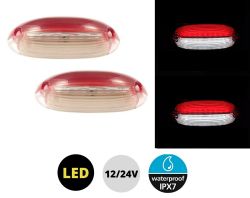 2 x Markörljus 18 Led Sidomarkeringsljus Lasbil Släp 12V 24V Rod Vit