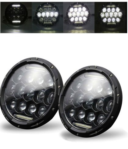 2 x LED Rund Frontlys 178mm/7inch 75W Hi/Low/DRL/Blinklys Halo Moto 4x4 AWD 4WD 12V 24V