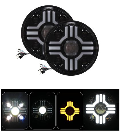 2 x LED Ronde Phare Feux 178mm/7inch 50W Hi/Low/DRL/Clignotants Halo Moto Voitures 12V 24V