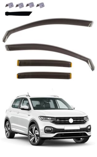 Vind Regn Deflektor för VW T-CROSS 5D 2019+ Bil Auto Transparent Svart 4 st.