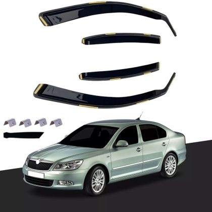 Windabweiser Deflektoren für SKODA OCTAVIA MK2 2004-2013 SEDAN Transparent Schwarz PKW 4-tlg. Satz