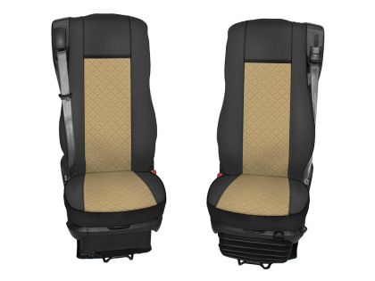 2x Huse Scaune pentru DAF XF 106 2015-2021 Camioane Negru Bej Piele Eco