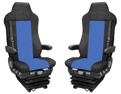2x Sitzbezüge für IVECO STRALIS HI-WAY 2005-2019 LKW Blau Schwarz Leder