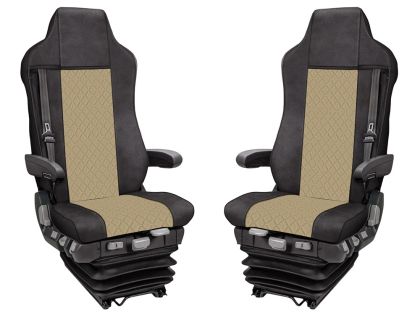 2x Sitzbezüge für IVECO STRALIS HI-WAY 2005-2019 LKW Beige Schwarz Leder