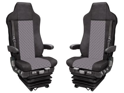 2x Sitzbezüge für IVECO STRALIS HI-WAY 2005-2019 LKW Schwarz Grau Leder