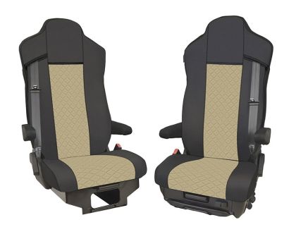 2x Seat Covers for IVECO S-WAY 2021+  Truck Lorry Black Beige Leather