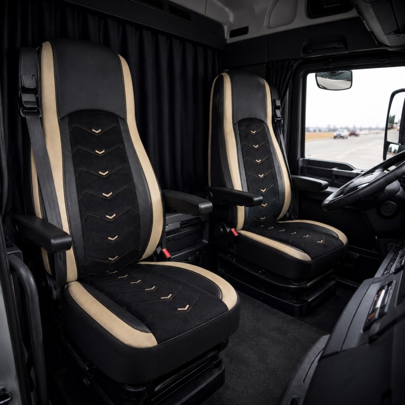 2x Huse Scaune pentru DAF XF 106 2015-2021 Camioane Negru Bej Piele Alcantara