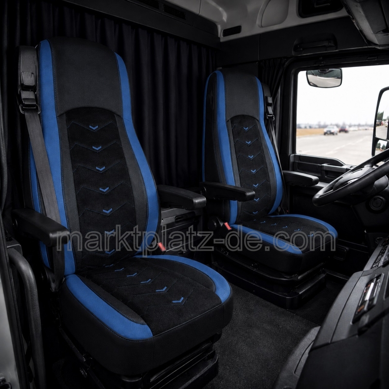 2x Seat covers for DAF XF 106 2015-2021 Truck Black Blue Leather Alcantara