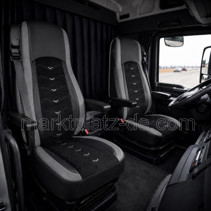 2x Setetrekk til DAF XF 106 2015-2021 Lastebil Svart Gra Lær Alcantara