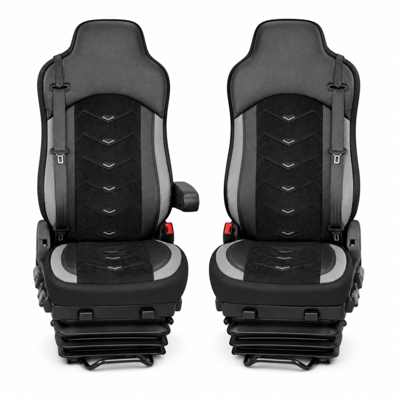2x Bilklädsel för IVECO STRALIS HI-WAY 2005-2019 Lasbil Svart Gra Läder Alcantara