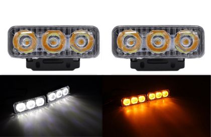 2 x 3 LED daytime running lights turn signal car fog DRL white amber 12V