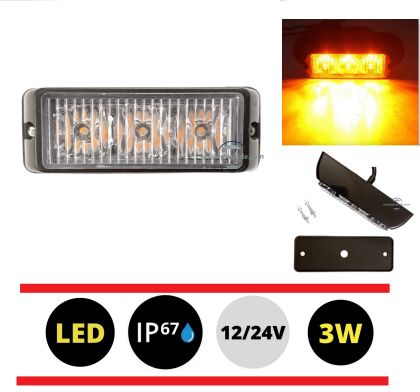 3 Led 12v 24v Lumină de avertizare de urgență intermitentă stroboscopică 