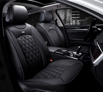 2 x LUX Sitzbezüge Schonbezüge Universal für PKW Schwarz Leder Öko Leder