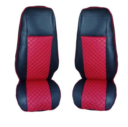 2 x Housses Couvre de Siege pour Volvo FH EURO 5 2006-2015 Camions Noir Rouge Cuir LHD RHD