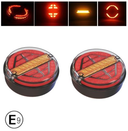 2 x Led Feu Arrière Rond Neon pour Remorque Camion Dynamic 139mm 12V 24V