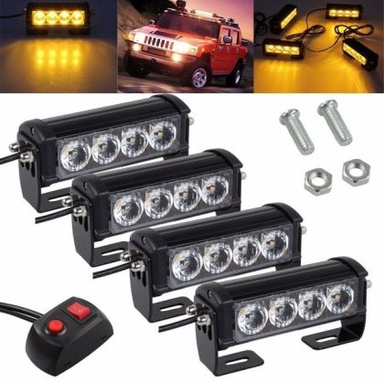 4 x 4 Led Strobe Lys Varsellys Rav Gul 12V 24V