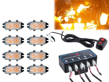 8 x 2 Led 12v Lumină Stroboscopică de Avertizare 20 Moduri Galben