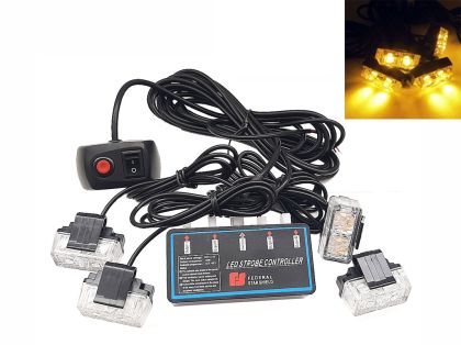 4 x 2 Led Strobe Lys Varsellys Rav Gul 24 Modus Lamper 12V 