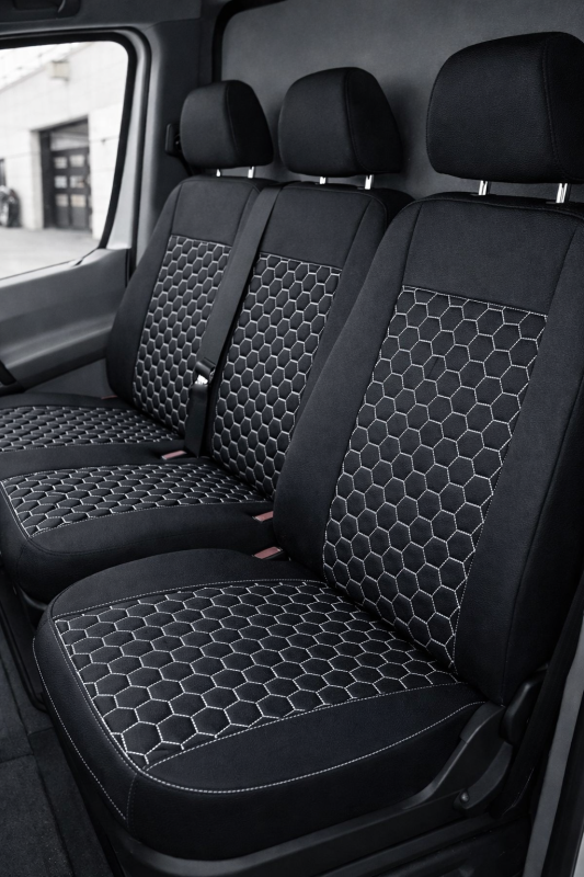 Bilklädsel för MERCEDES SPRINTER W903 W906 Van Svart Vit Läder Textil