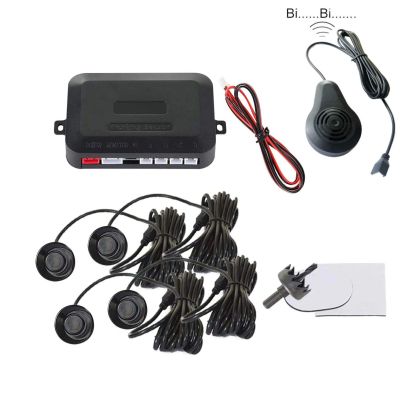 Voiture Auto Parktronic LED Parking Capteur 4 capteurs Universel Inverser Noir avec Système Audio Alerte 