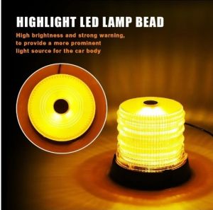60 LED Warnleuchte Rundumleuchte Blinkleuchte Strobe Beacon Licht Orange Magnet 100mm 12V 24V E9