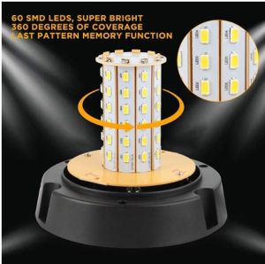 60 LED Warnleuchte Rundumleuchte Blinkleuchte Strobe Beacon Licht Orange Magnet 100mm 12V 24V E9