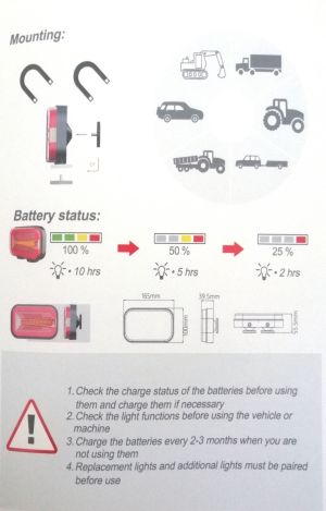 2 x Wireless Dynamic LED Magnet Baklys Lampe Lastebil Tilhenger 12v 24v E9