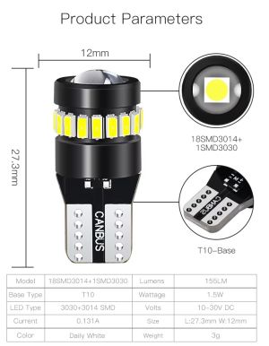 LED SMD T10 W5W – 3030 + 3014 Canbus No Error Weiß Scheinwerfer Lampe Autolichter Glühbirnen 12V 24V mit Objektiv