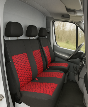 Sitzbezüge für MERCEDES SPRINTER 2006-2018 Van Schwarz Rot Leder Textil