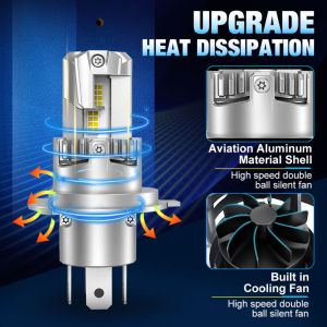 2 x LED E4P H4 12V 50W 15000lm Lys Hovedlys Lyspærer Strålekaster Lampe Lastebil Bil Hi/Low Beam 6500K 