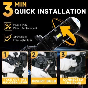 2 x LED Y10 H4 200% 50W 6400LM  6000K 360° Canbus with Lens Headlights Bulbs Lamp Car Truck Lorry Lights Vehicle Hi/Low Beam 12V 24V 